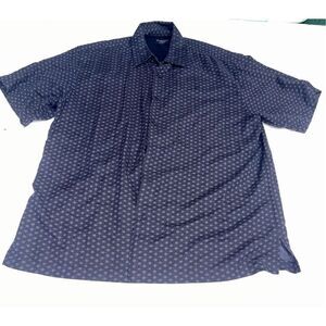 TOSCANO Geometric 100% Silk Navy Shirt Size L A18